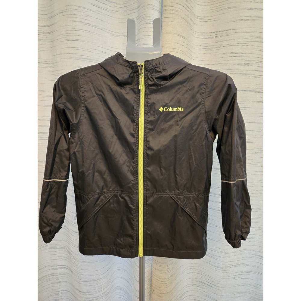 Columbia Youth Small Black Hooded Windbreaker Rain Jacket Mesh Lined Reflective